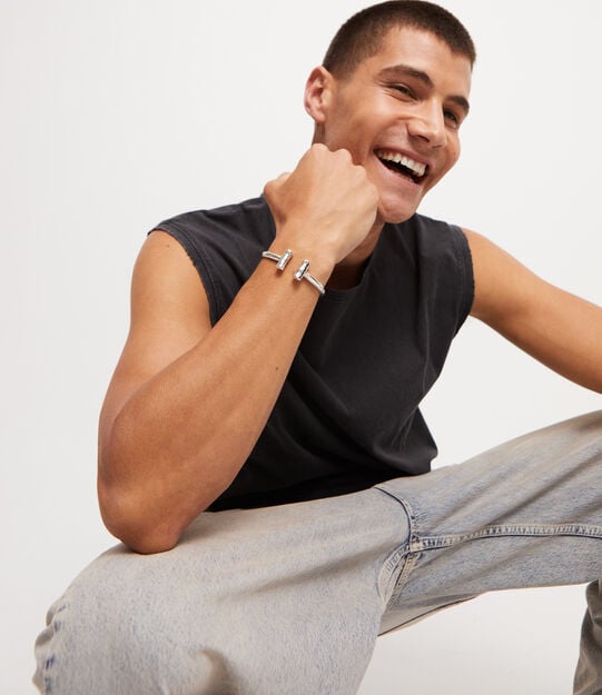 Bangle bracelet with two tubes, Silver, large